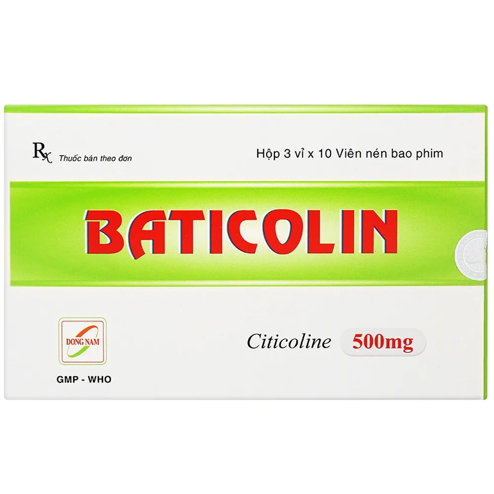 Hình ảnh Thuốc Baticolin 500mg Dược Đông Nam trị bệnh mạch máu não, chấn thương sọ não (3 vỉ x 10 viên)