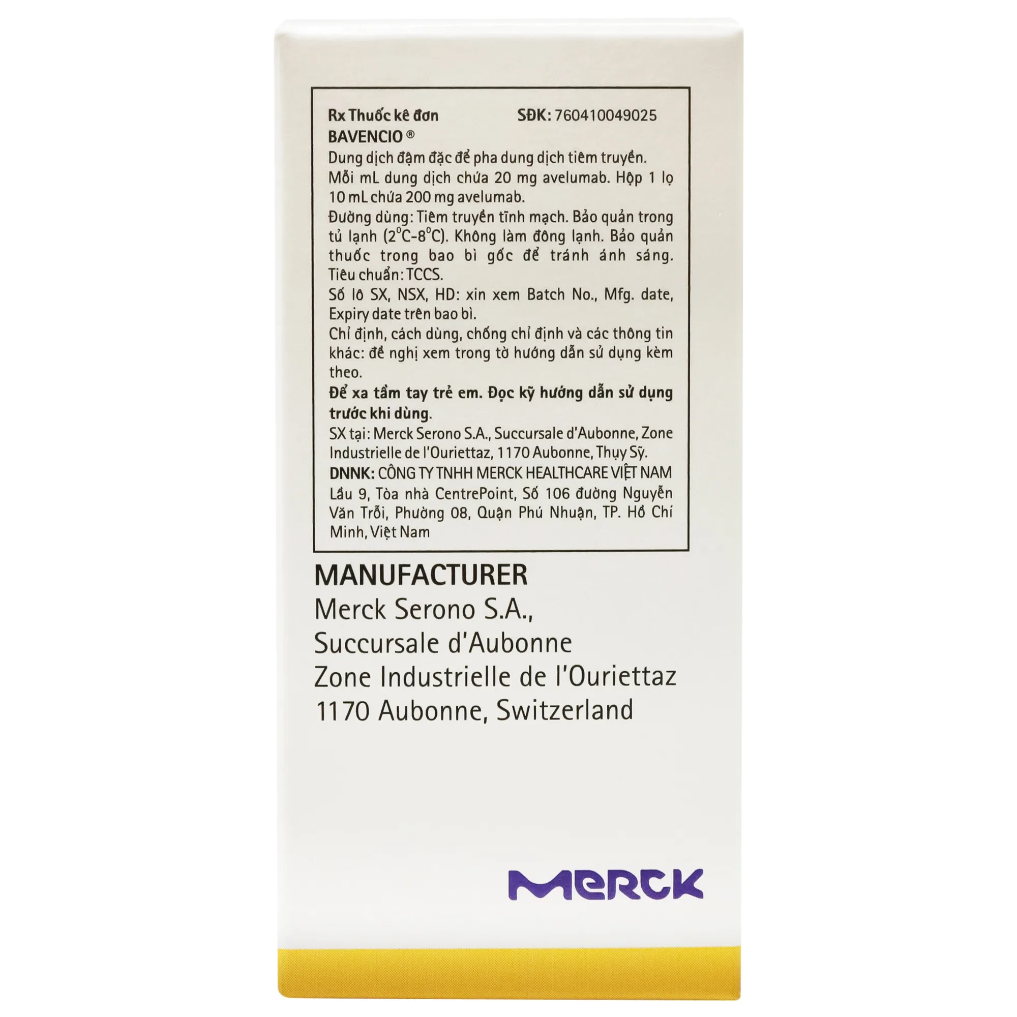 Hình ảnh Thuốc Bavencio 200mg Merck điều trị ung thư biểu mô tế bào Merkel di căn (10ml)