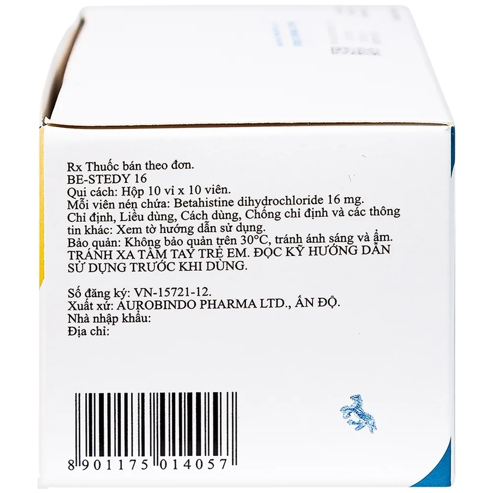 Hình ảnh Thuốc Be-Stedy 16mg Aurobindo điều trị chứng chóng mặt, ù tai (10 vỉ x 10 viên)
