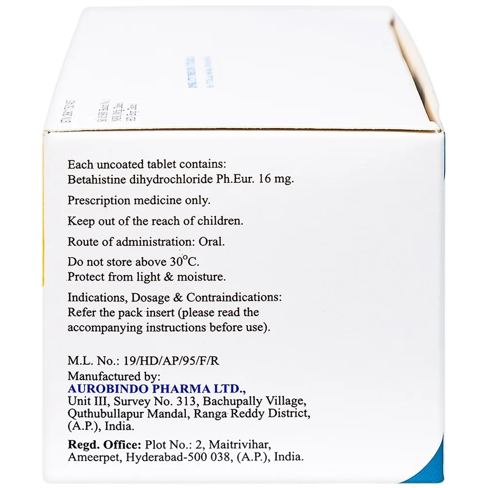 Hình ảnh Thuốc Be-Stedy 16mg Aurobindo điều trị chứng chóng mặt, ù tai (10 vỉ x 10 viên)