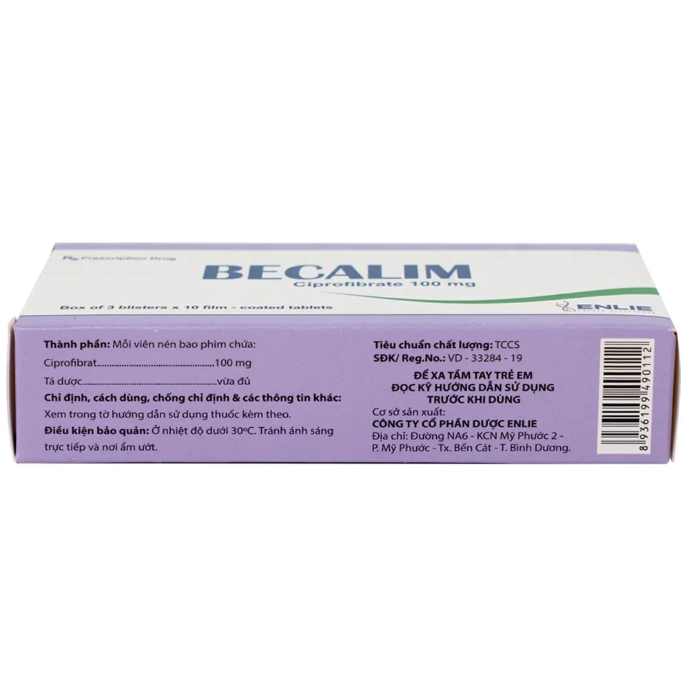 Hình ảnh Thuốc Becalim 100mg Enlie Pharma điều trị tăng Cholesterol máu (3 vỉ x 10 viên)
