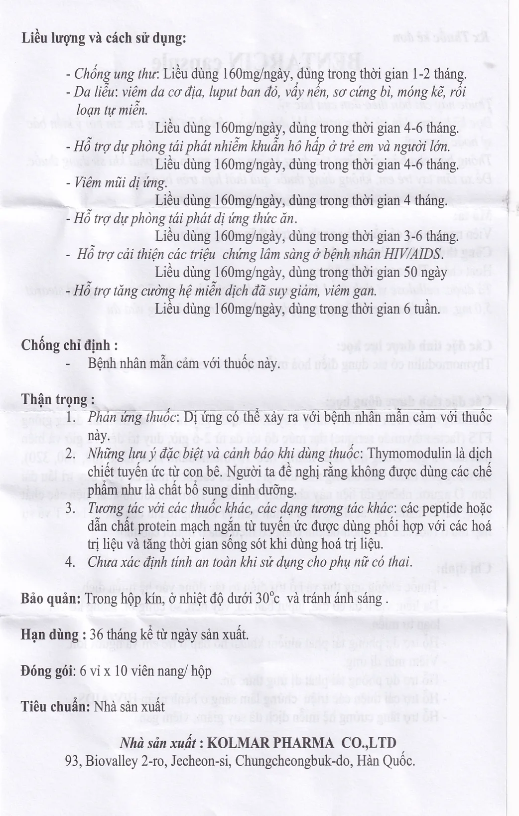 Hình ảnh Thuốc Bentarcin 80mg Kolmar chống ung thư, hỗ trợ điều trị tác động vào hệ miễn dịch (6 vỉ x 10 viên)