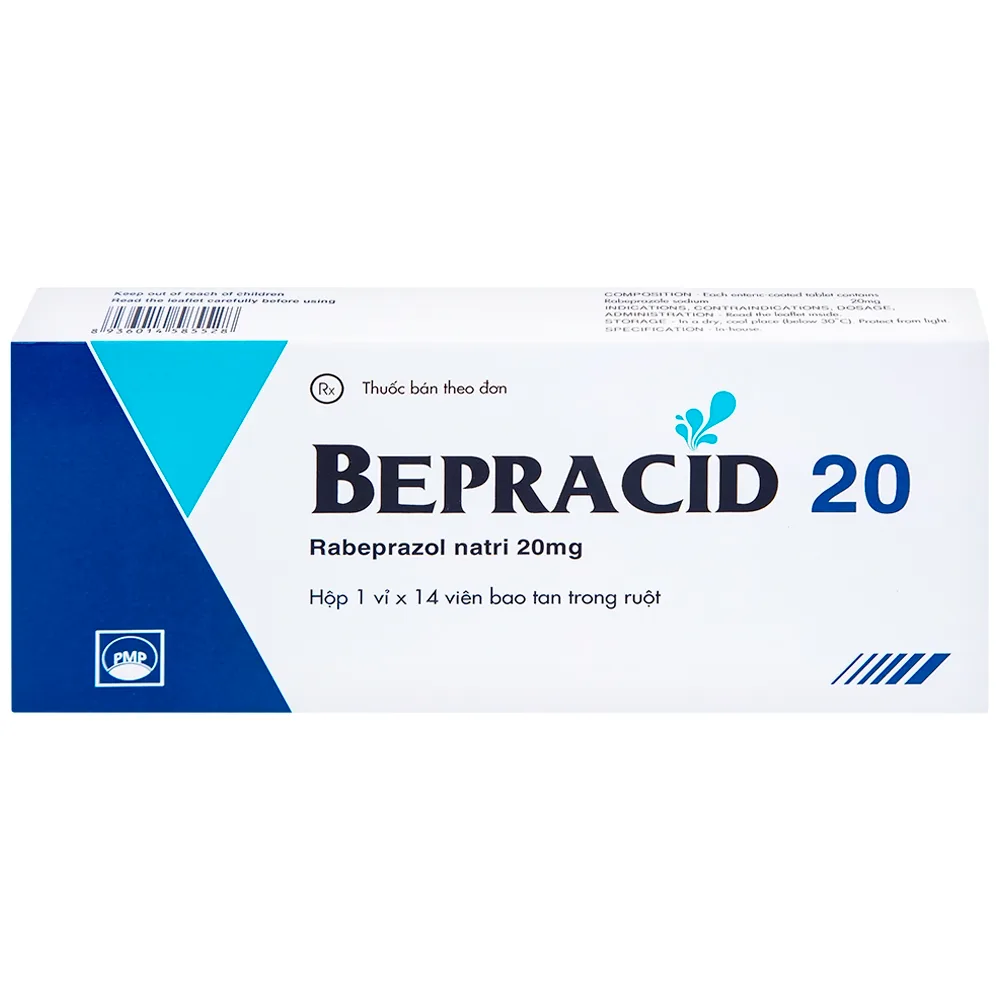 Hình ảnh Thuốc Bepracid 20mg Pymepharco điều trị trào ngược dạ dày – thực quản, loét dạ dày - tá tràng (1 vỉ x 14 viên)