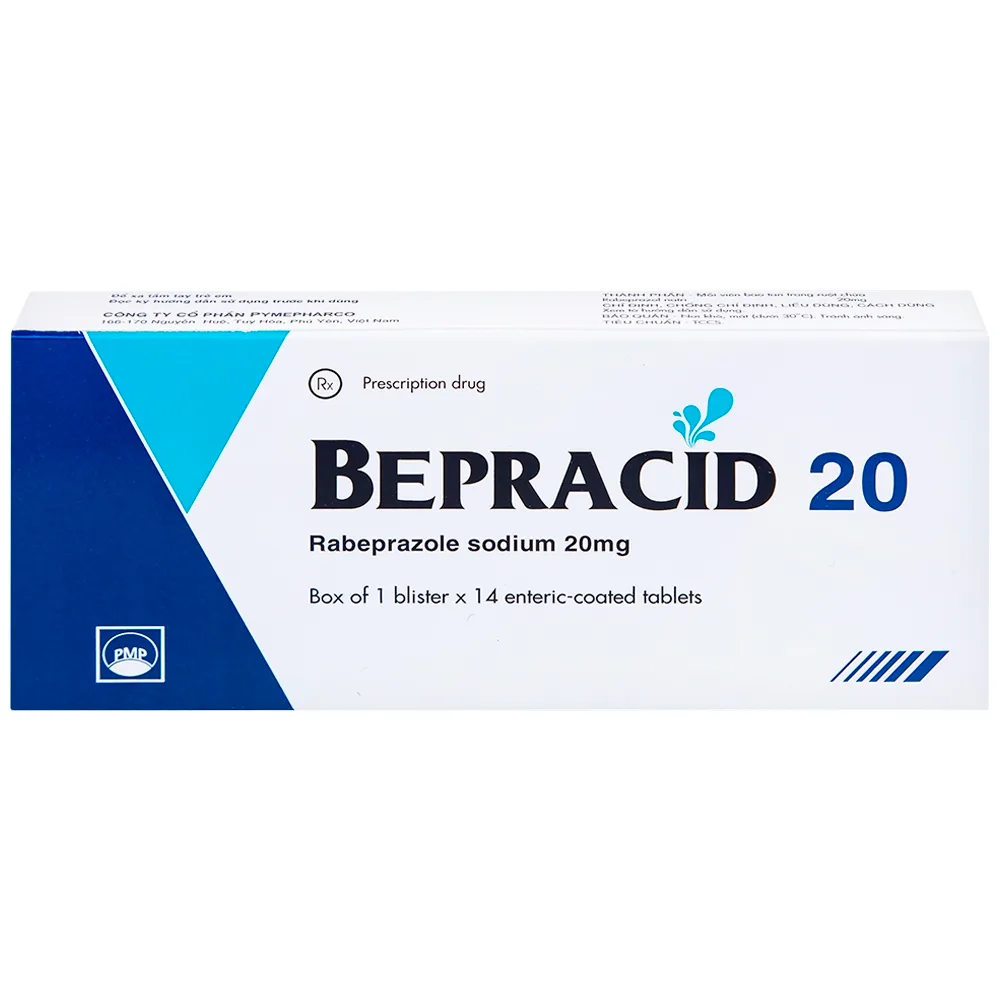 Hình ảnh Thuốc Bepracid 20mg Pymepharco điều trị trào ngược dạ dày – thực quản, loét dạ dày - tá tràng (1 vỉ x 14 viên)