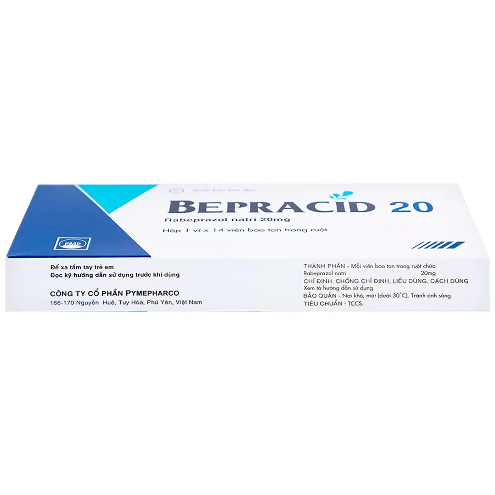 Hình ảnh Thuốc Bepracid 20mg Pymepharco điều trị trào ngược dạ dày – thực quản, loét dạ dày - tá tràng (1 vỉ x 14 viên)
