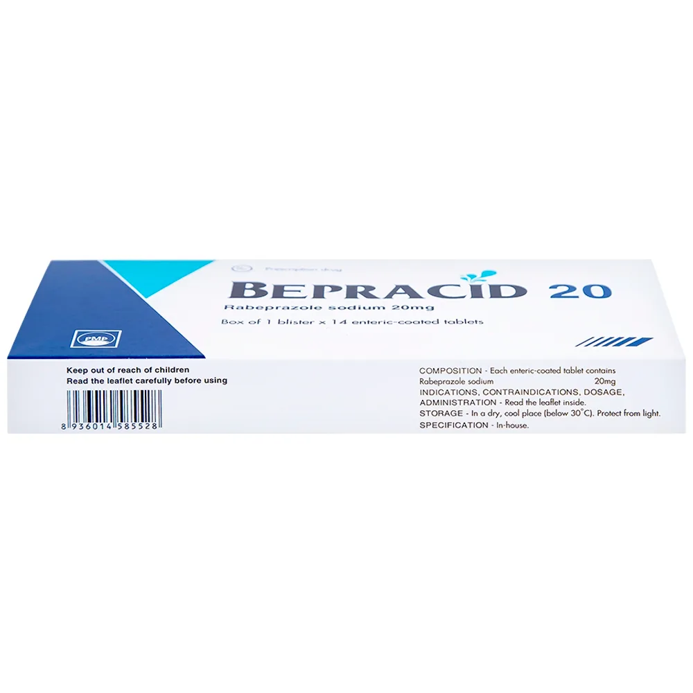Hình ảnh Thuốc Bepracid 20mg Pymepharco điều trị trào ngược dạ dày – thực quản, loét dạ dày - tá tràng (1 vỉ x 14 viên)