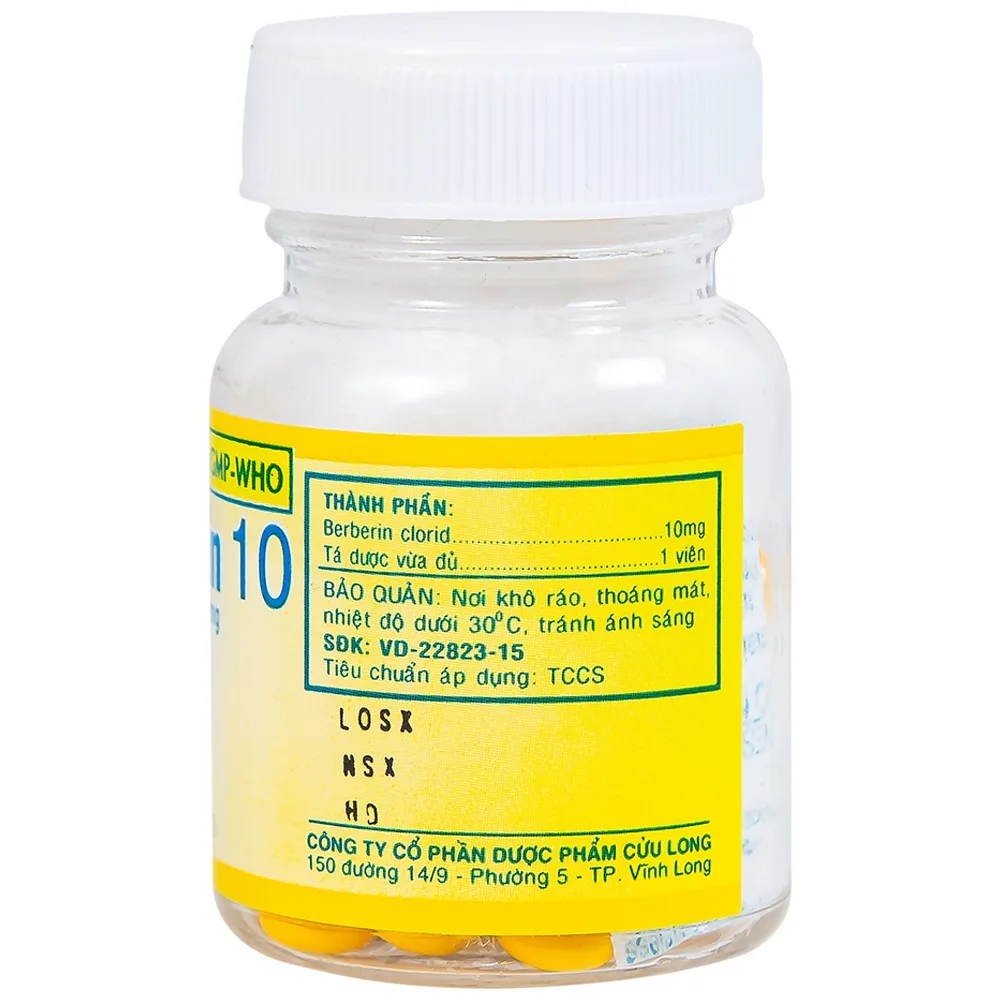 Hình ảnh Thuốc Berberin 10mg Pharimexco điều trị lỵ, viêm ruột, tiêu chảy (100 viên)