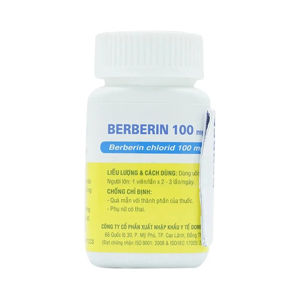 Hình ảnh Thuốc Berberin 100mg Domesco điều trị nhiễm khuẩn đường ruột, tiêu chảy, kiết lỵ (100 viên)