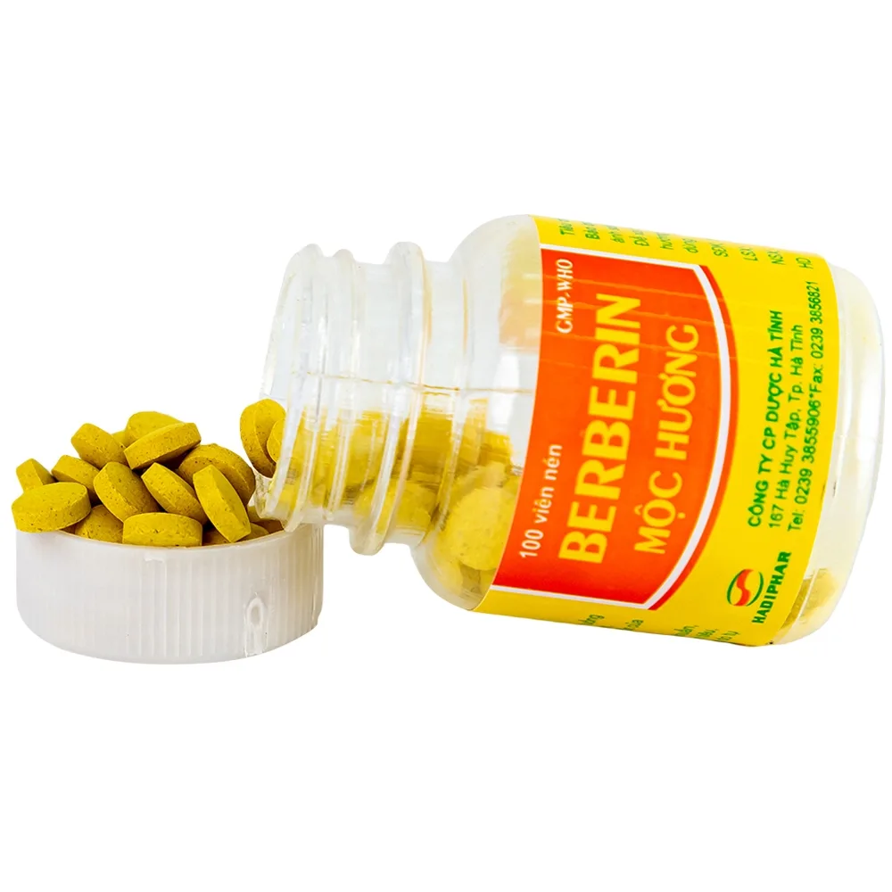 Hình ảnh Thuốc Berberin Mộc Hương Hadiphar điều trị lỵ trực khuẩn, hội chứng lỵ (100 viên)