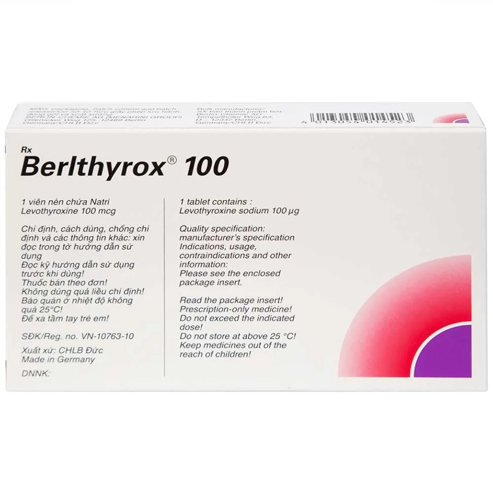 Hình ảnh Thuốc Berlthyrox 100 Menarini điều trị thiểu năng tuyến giáp (4 vỉ x 25 viên)