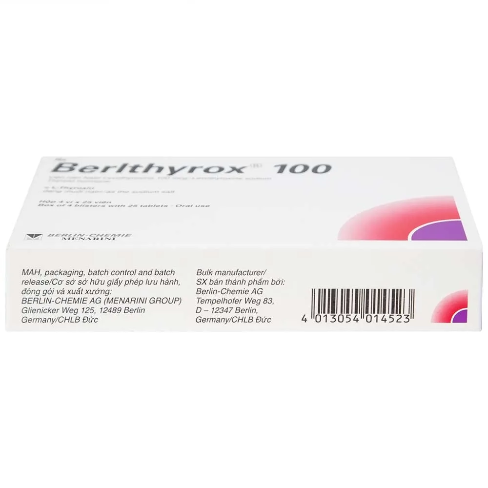 Hình ảnh Thuốc Berlthyrox 100 Menarini điều trị thiểu năng tuyến giáp (4 vỉ x 25 viên)