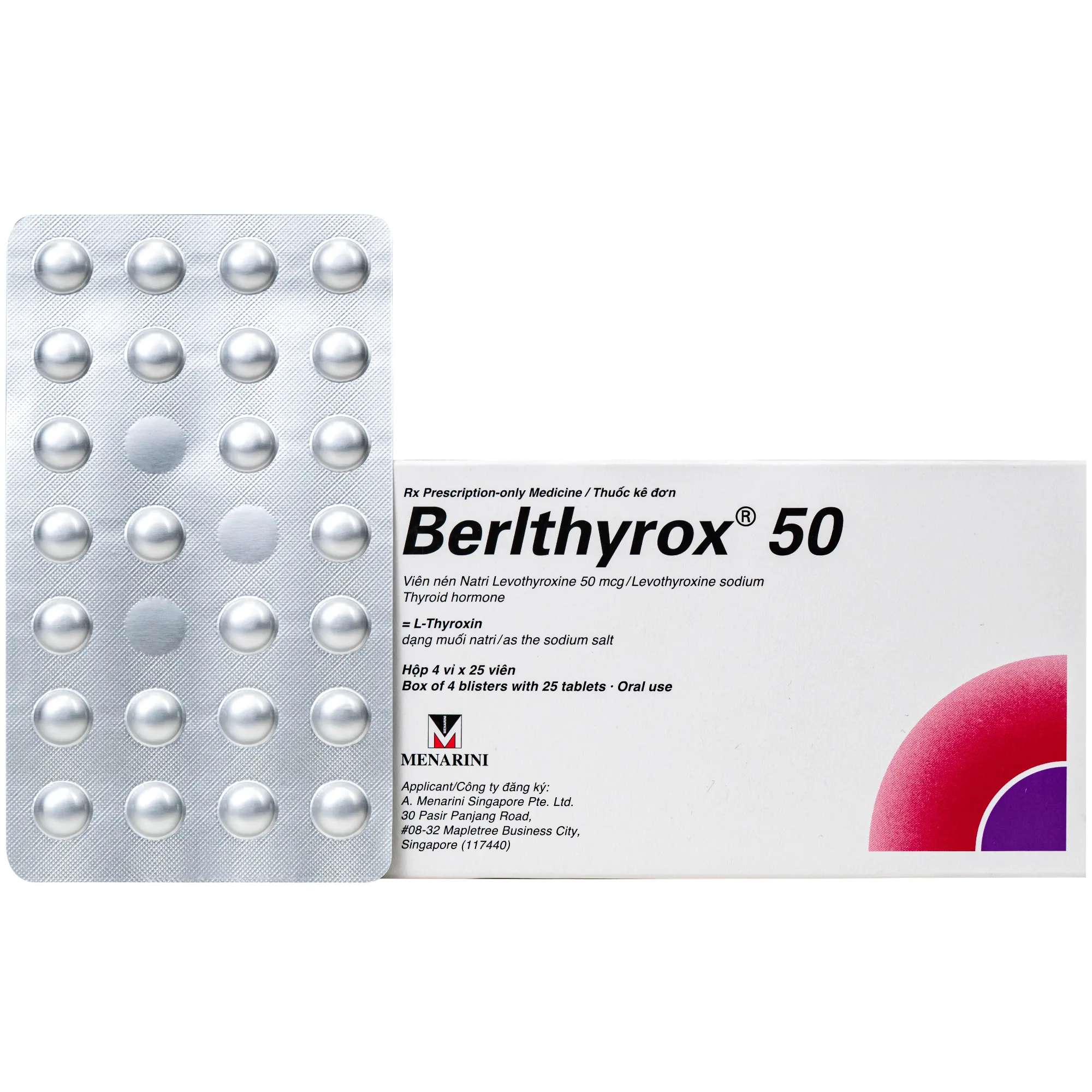 Hình ảnh Thuốc Berlthyrox 50mcg menarini điều trị bướu giáp, suy giáp, ung thư giáp (4 vỉ x 25 viên)