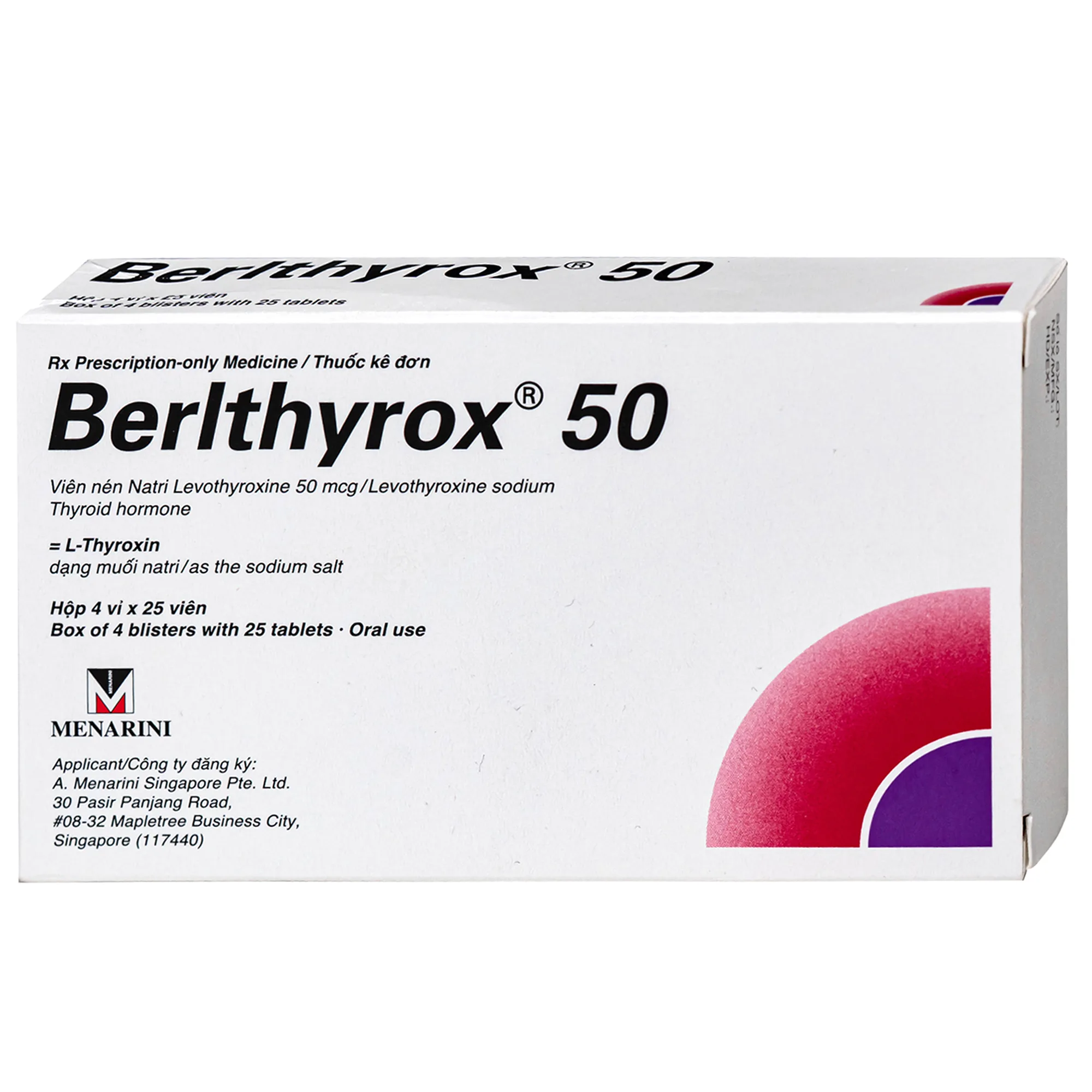 Hình ảnh Thuốc Berlthyrox 50mcg menarini điều trị bướu giáp, suy giáp, ung thư giáp (4 vỉ x 25 viên)