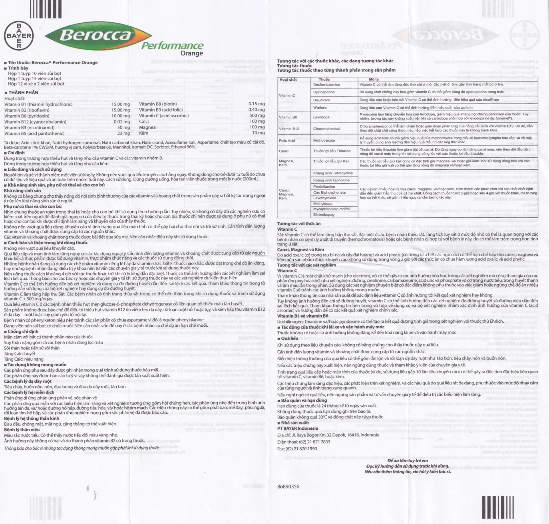Hình ảnh Viên sủi Berocca Performance Orange Bayer bổ sung vitamin và khoáng chất (12 vỉ x 2 viên)