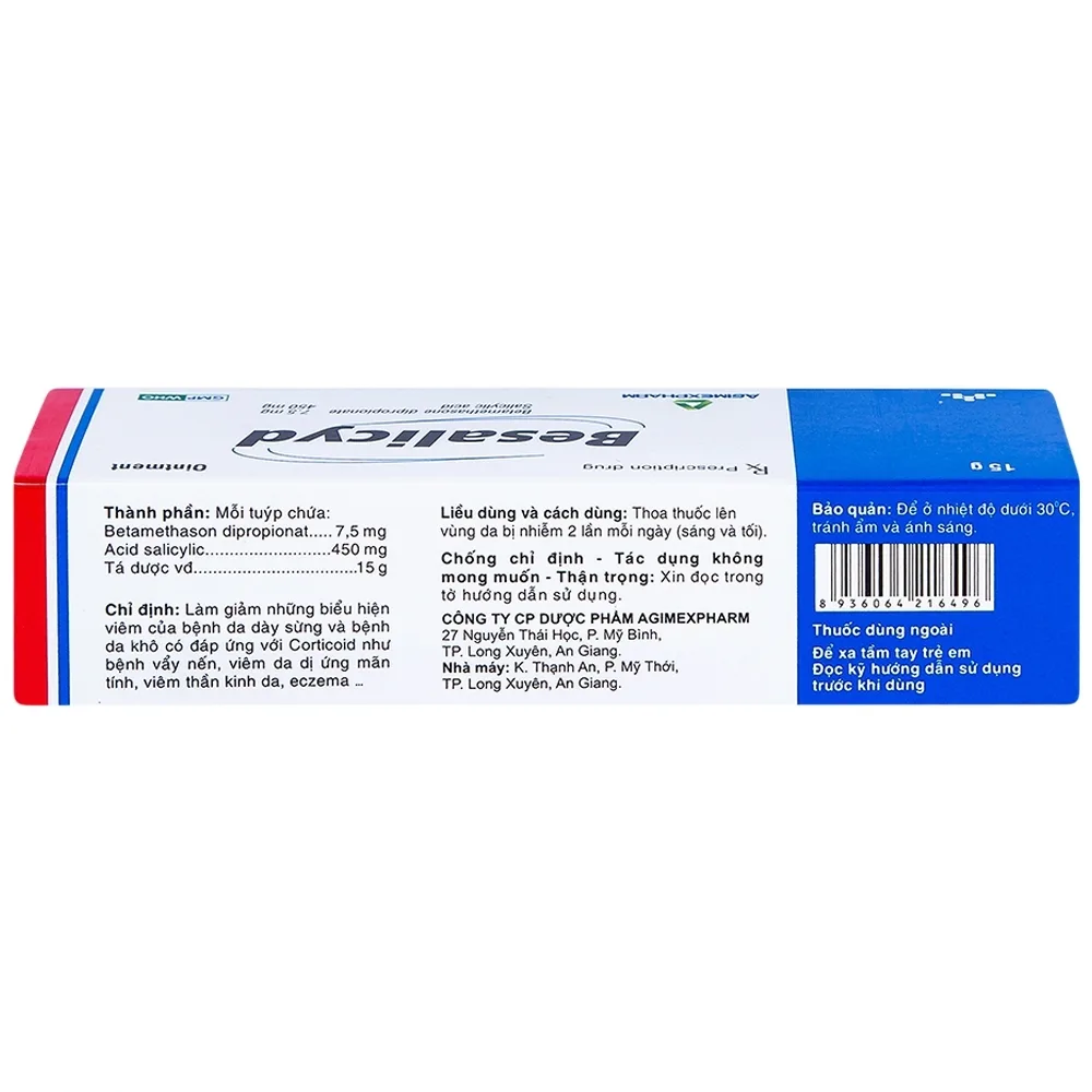 Hình ảnh Thuốc mỡ Besalicyd Agimexpharm điều trị vẩy nến, viêm da dị ứng mãn tính (15g)