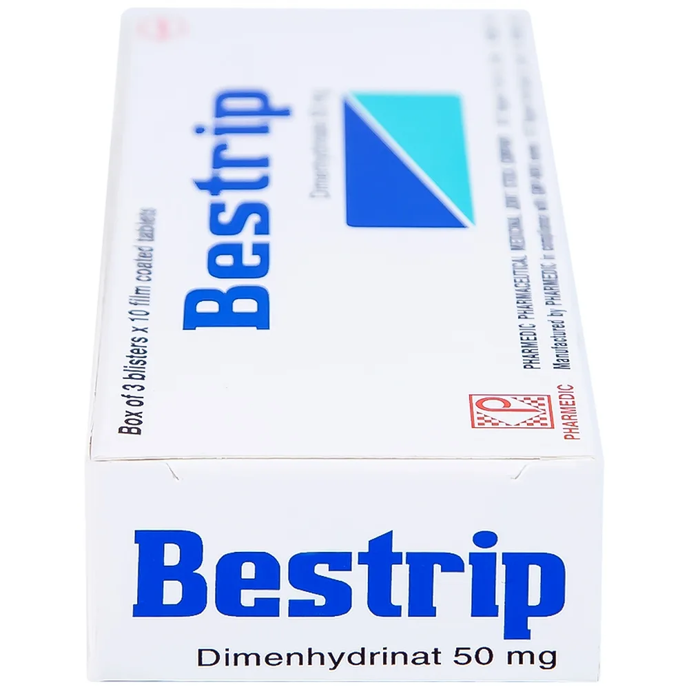 Hình ảnh Thuốc Bestrip 50mg Pharmedic phòng và điều trị các chứng buồn nôn do say tàu xe (3 vỉ x 10 viên)