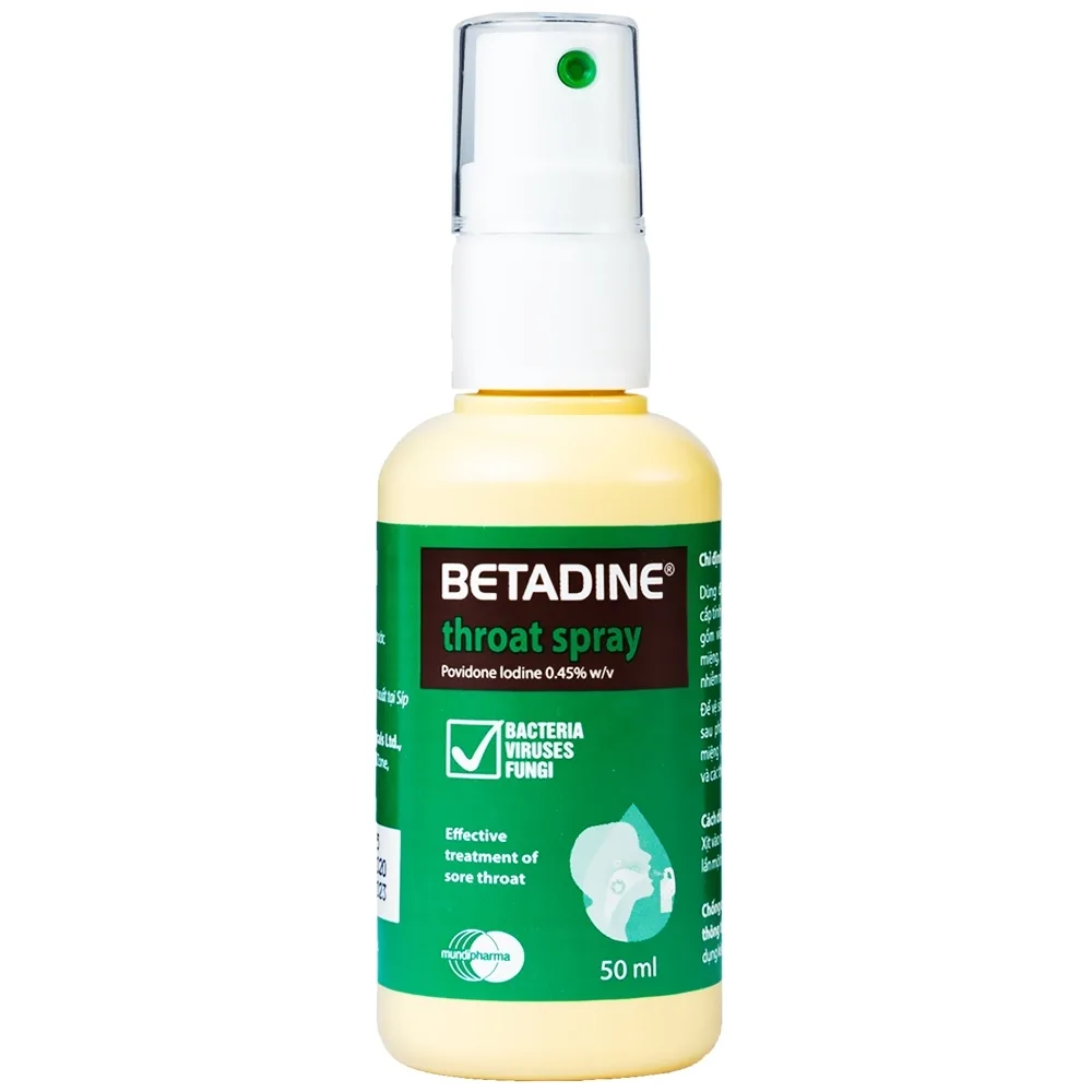 Hình ảnh Thuốc xịt họng Betadine Throat Spray điều trị bệnh nhiễm trùng cấp tính niêm mạc miệng, họng (50ml)