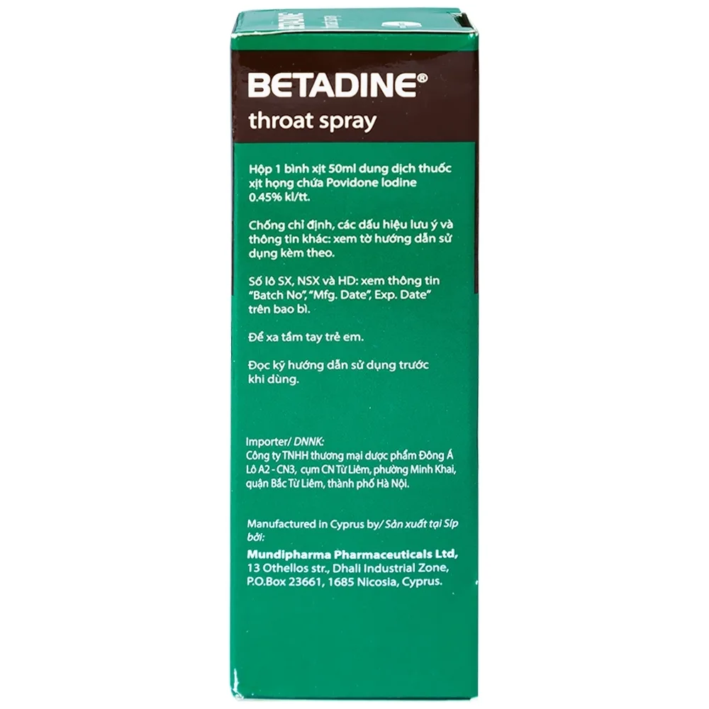 Hình ảnh Thuốc xịt họng Betadine Throat Spray điều trị bệnh nhiễm trùng cấp tính niêm mạc miệng, họng (50ml)
