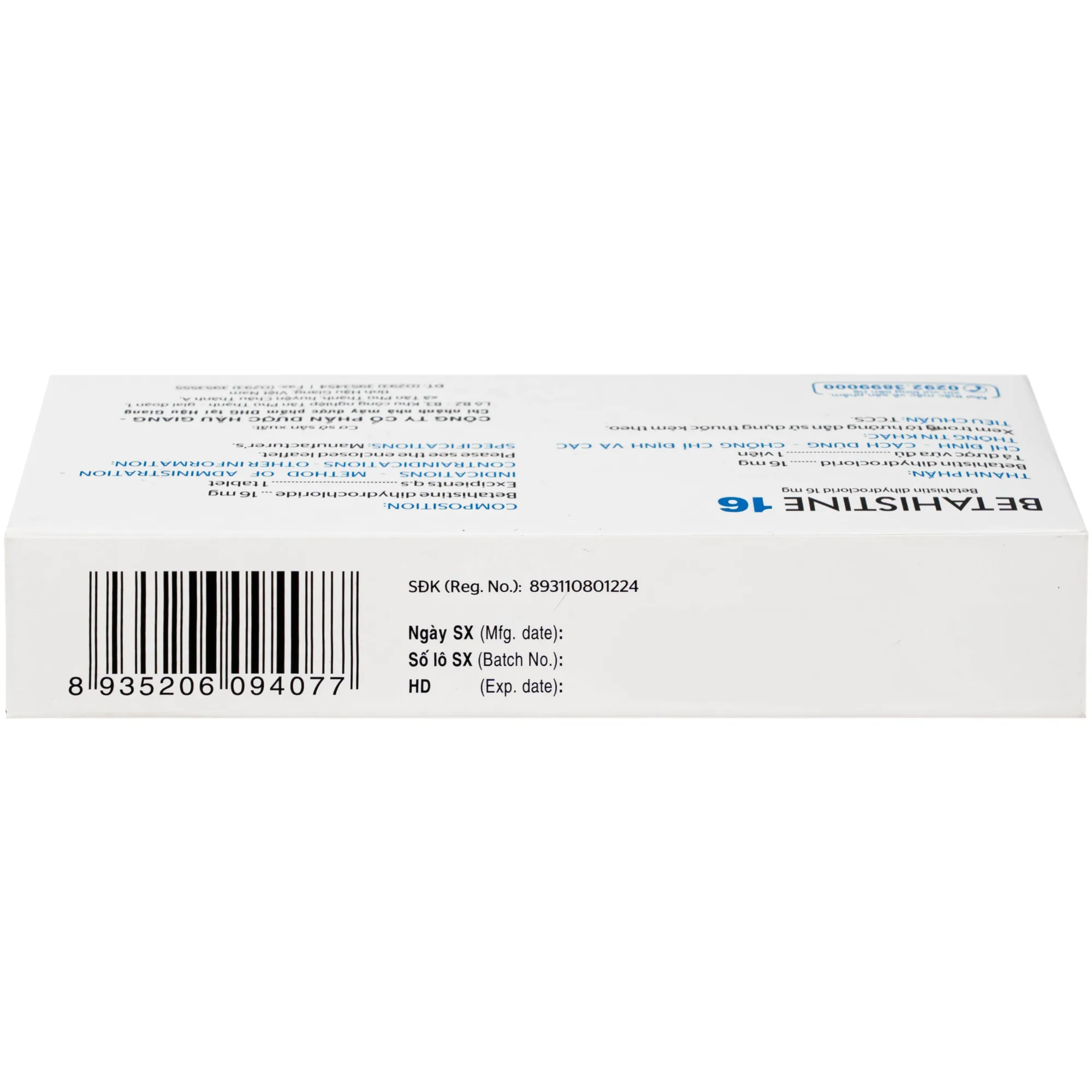 Hình ảnh Thuốc Betahistine 16mg Dhg Pharma Chỉ định dùng để trị chóng mặt (3 vỉ x 10 viên)