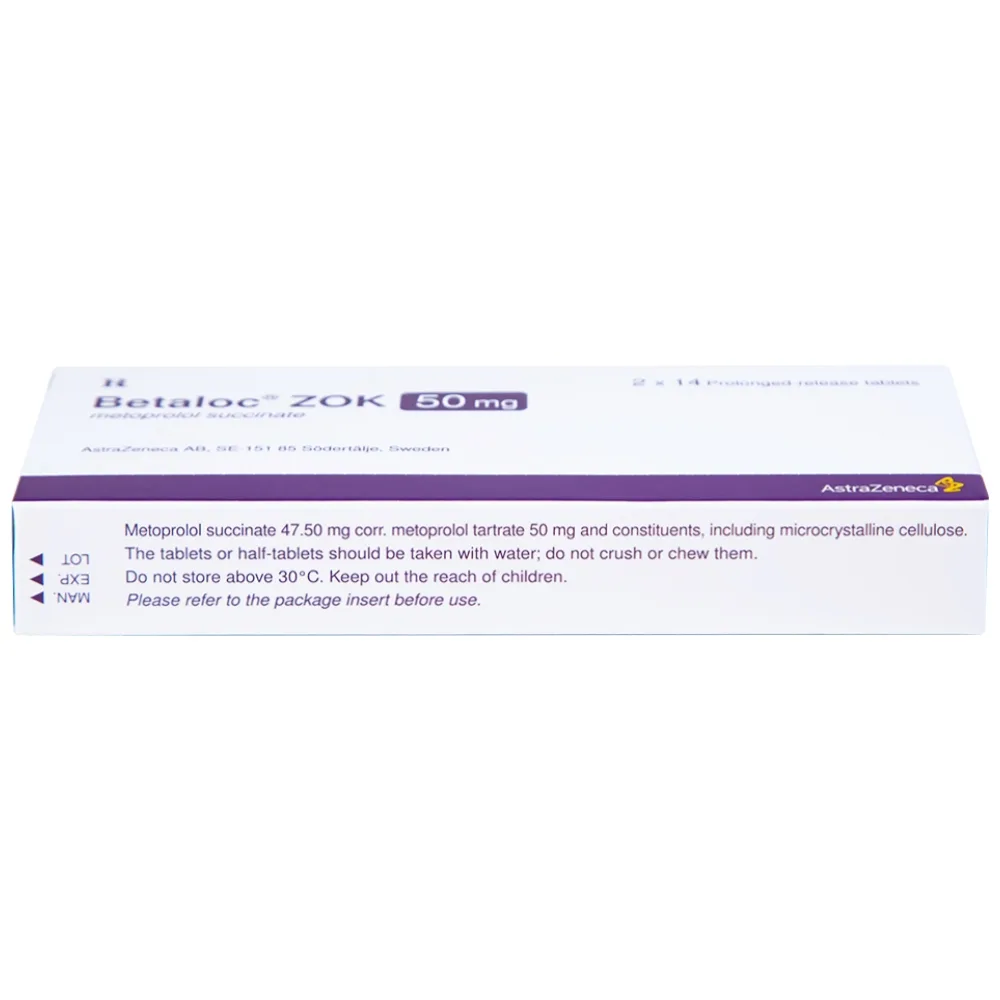 Hình ảnh Thuốc Betaloc Zok 50mg AstraZeneca điều trị tăng huyết áp (2 vỉ x 14 viên)