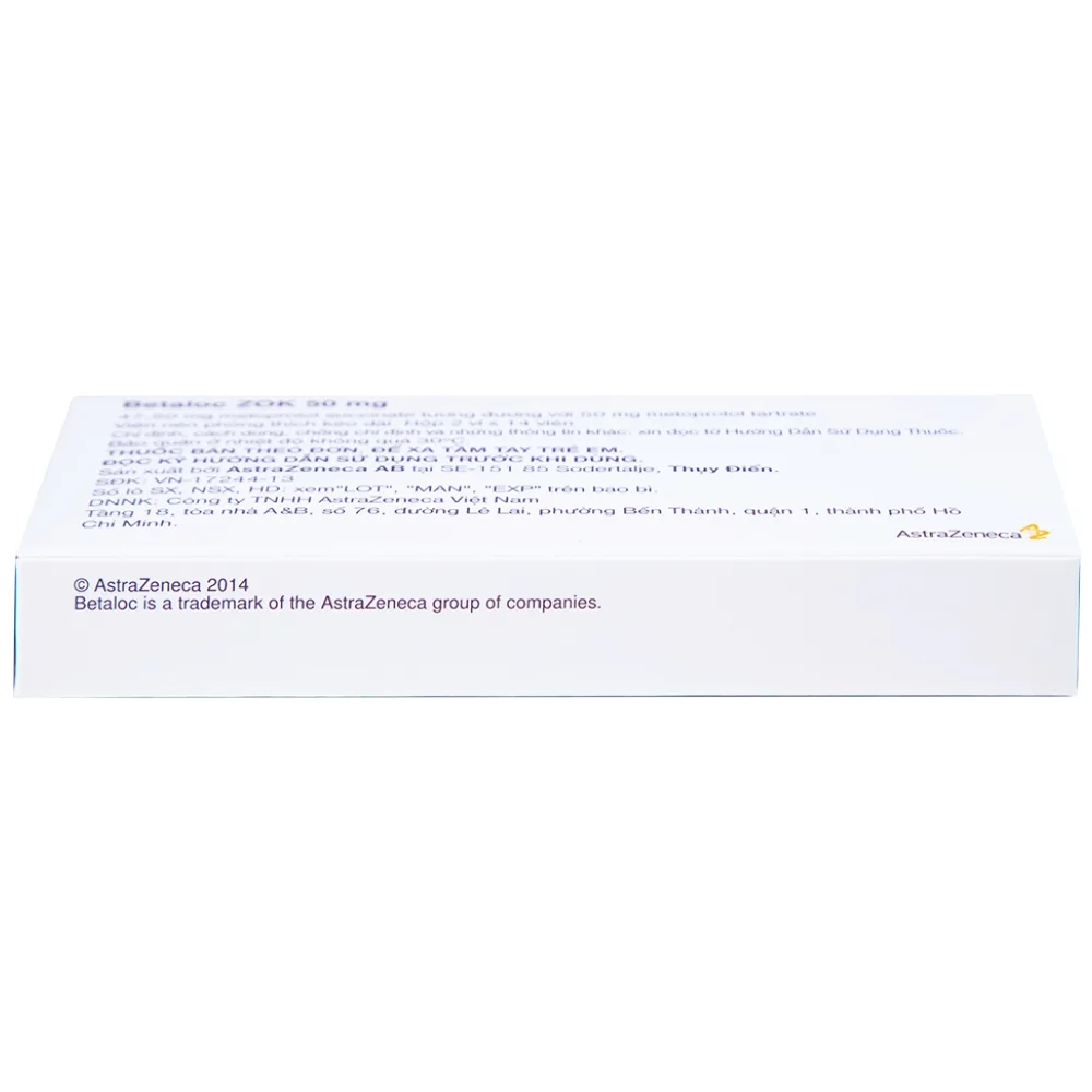 Hình ảnh Thuốc Betaloc Zok 50mg AstraZeneca điều trị tăng huyết áp (2 vỉ x 14 viên)
