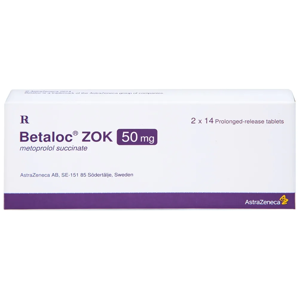 Hình ảnh Thuốc Betaloc Zok 50mg AstraZeneca điều trị tăng huyết áp (2 vỉ x 14 viên)