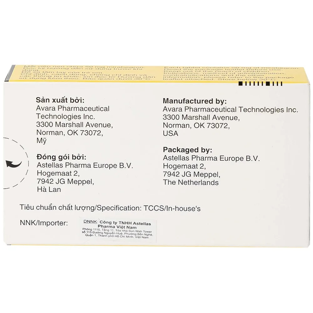 Hình ảnh Thuốc Betmiga 50mg Astellas điều trị triệu chứng tiểu gấp (3 vỉ x 10 viên)