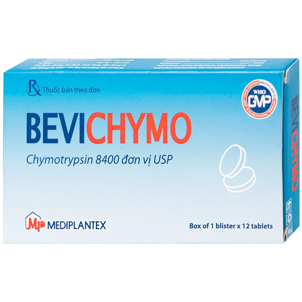 Hình ảnh Thuốc Bevichymo Chymotrypsin 8400 Usp Mediplantex giảm đau, hạ sốt và kháng viêm (1 vỉ x 12 viên)