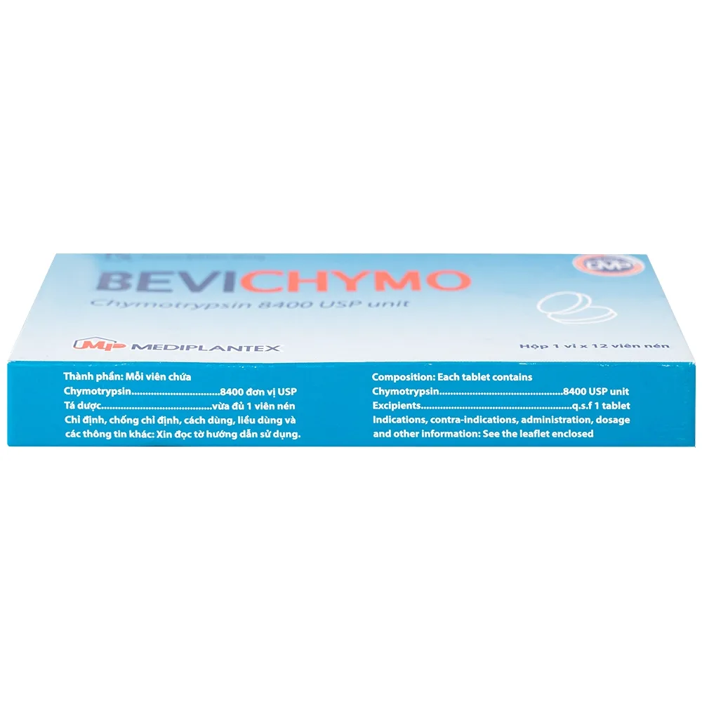 Hình ảnh Thuốc Bevichymo Chymotrypsin 8400 Usp Mediplantex giảm đau, hạ sốt và kháng viêm (1 vỉ x 12 viên)