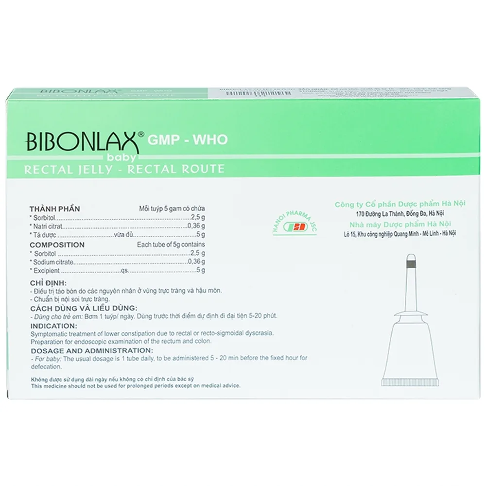 Hình ảnh Gel dùng đường trực tràng Bibonlax Baby Hanoi Pharma điều trị táo bón (10 ống x 5g)