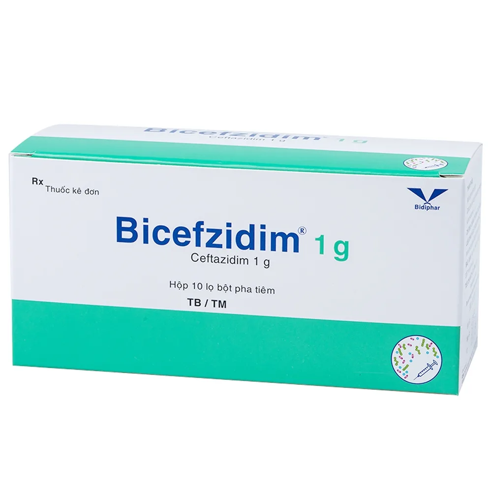 Hình ảnh Thuốc Bicefzidim 1g Bidiphar điều trị các bệnh nhiễm trùng (10 lọ)