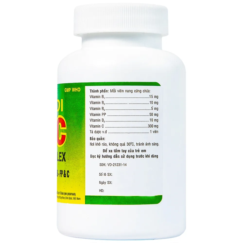 Hình ảnh Thuốc Bidi BC Complex 300mg Bidiphar điều trị, phòng ngừa thiếu vitamin nhóm B và C (100 viên)  