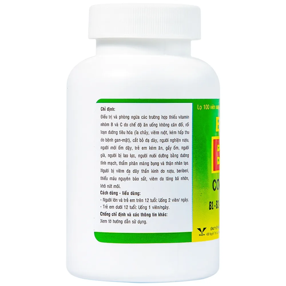 Hình ảnh Thuốc Bidi BC Complex 300mg Bidiphar điều trị, phòng ngừa thiếu vitamin nhóm B và C (100 viên)  