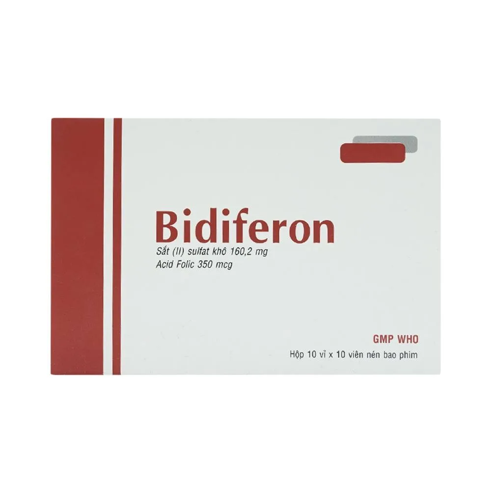 Hình ảnh Thuốc Bidiferon điều trị dự phòng thiếu sắt và acid folic (10 vỉ x 10 viên)