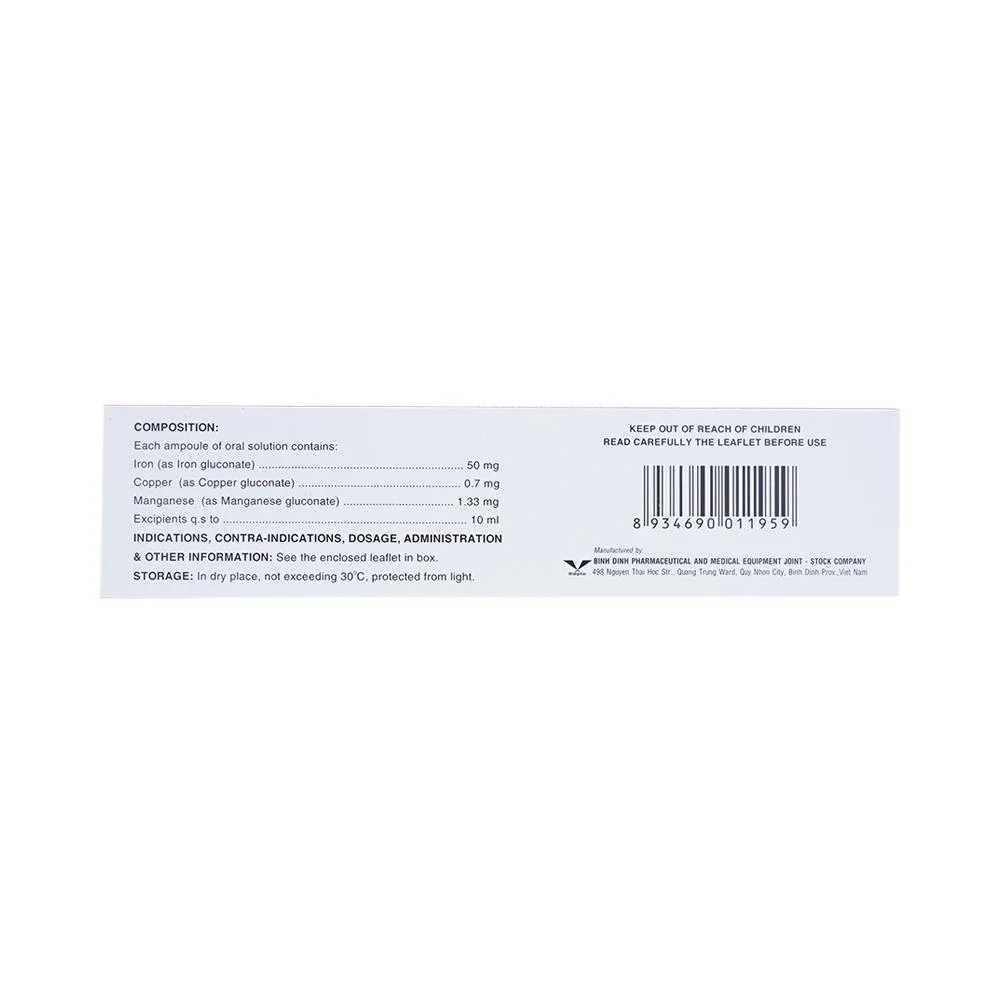 Hình ảnh Dung dịch Bifehema Bidiphar điều trị thiếu máu do thiếu sắt (20 ống x 10ml)