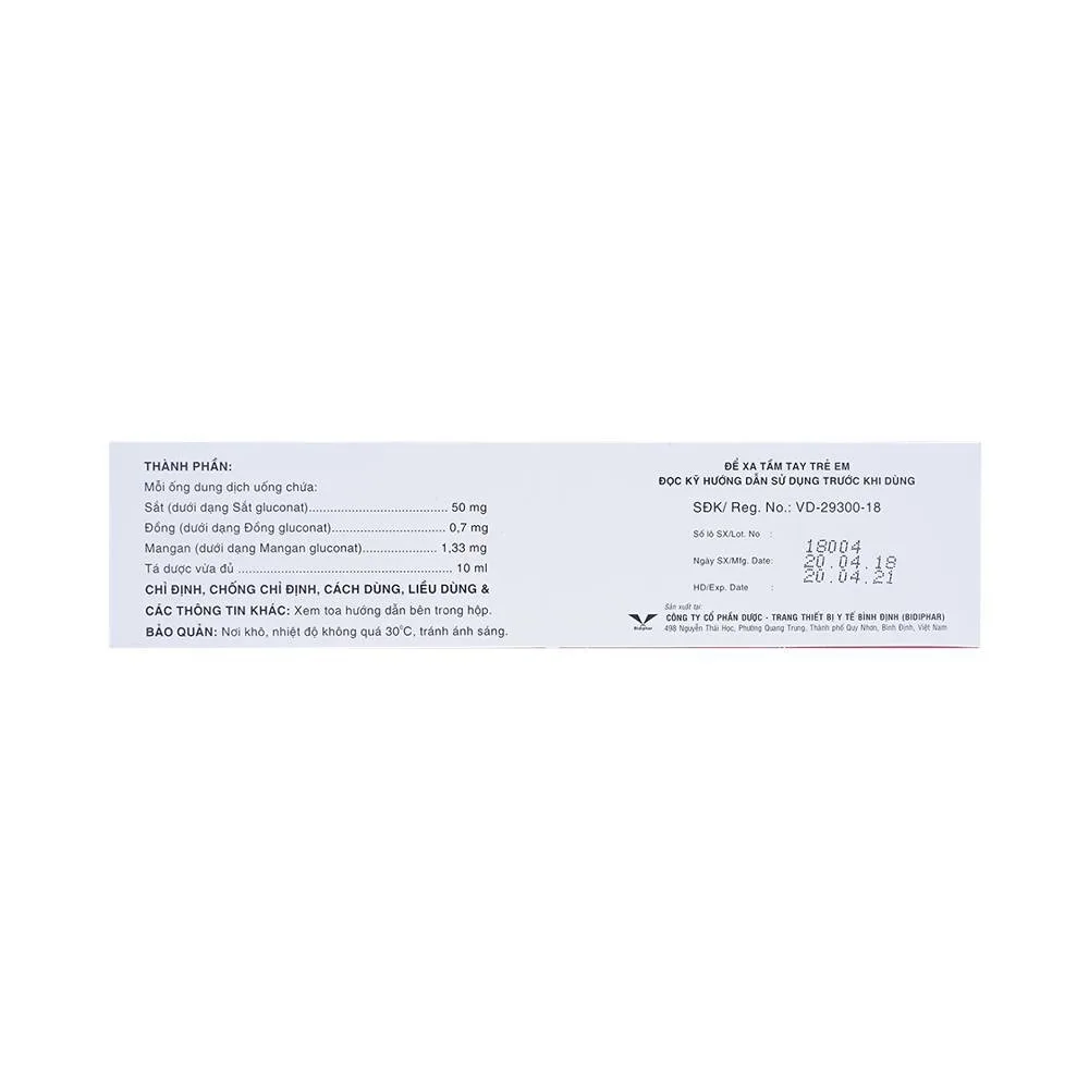Hình ảnh Dung dịch Bifehema Bidiphar điều trị thiếu máu do thiếu sắt (20 ống x 10ml)