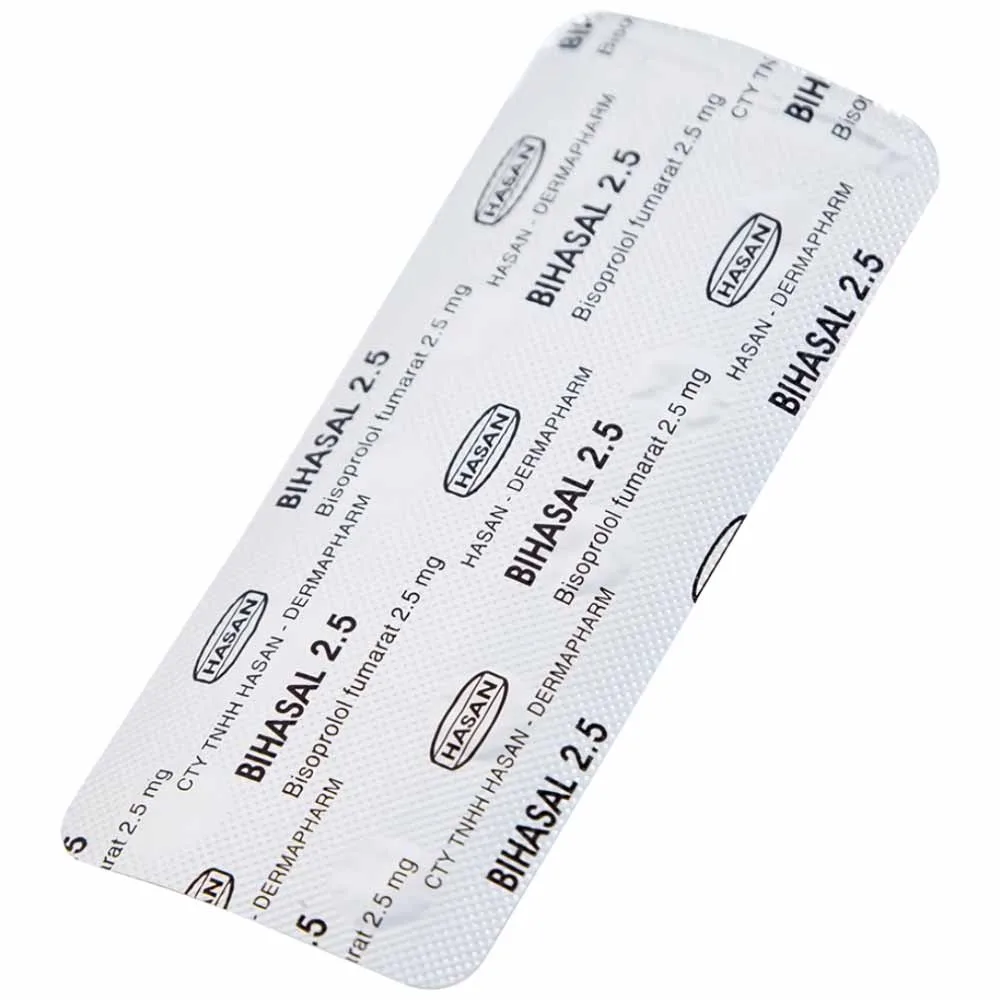 Hình ảnh Thuốc Bihasal 2.5 Hasan điều trị tăng huyết áp, đau thắt ngực, suy tim mạn tính ổn định (5 vỉ x 10 viên)