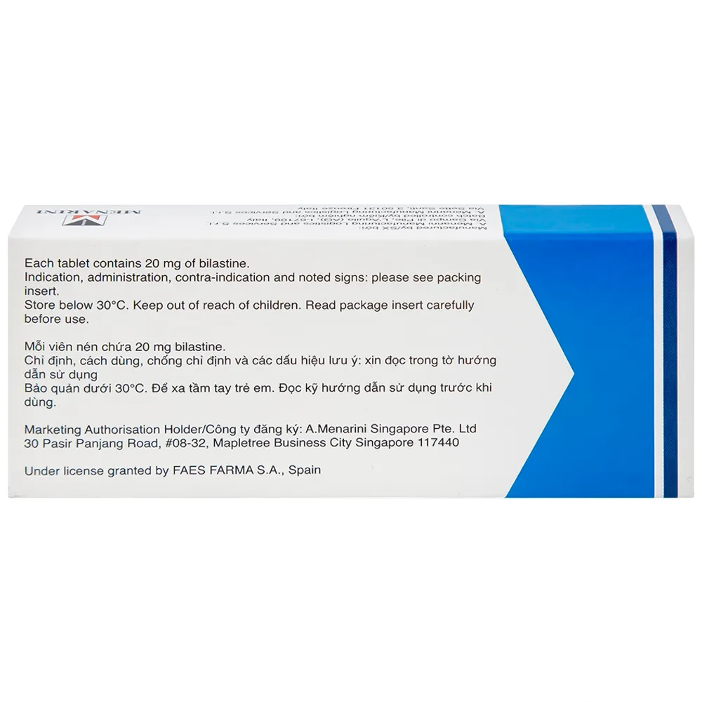 Hình ảnh Thuốc Bilaxten 20mg Menarini điều trị viêm mũi dị ứng, mày đay (1 vỉ x 10 viên)