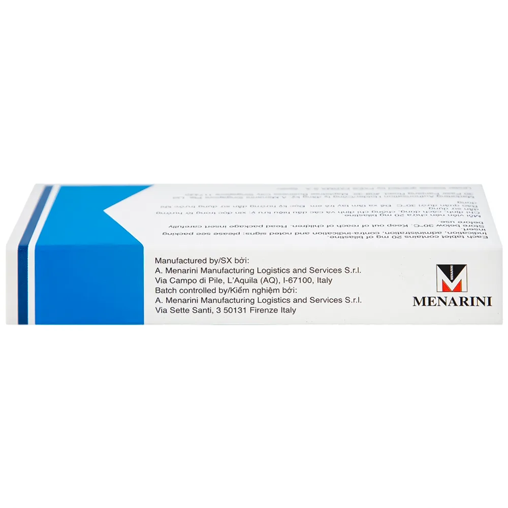 Hình ảnh Thuốc Bilaxten 20mg Menarini điều trị viêm mũi dị ứng, mày đay (1 vỉ x 10 viên)