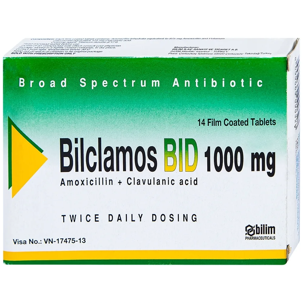 Hình ảnh Thuốc Bilclamos Bid 1000mg Bilim Ilac điều trị nhiễm khuẩn (2 vỉ x 7 viên)