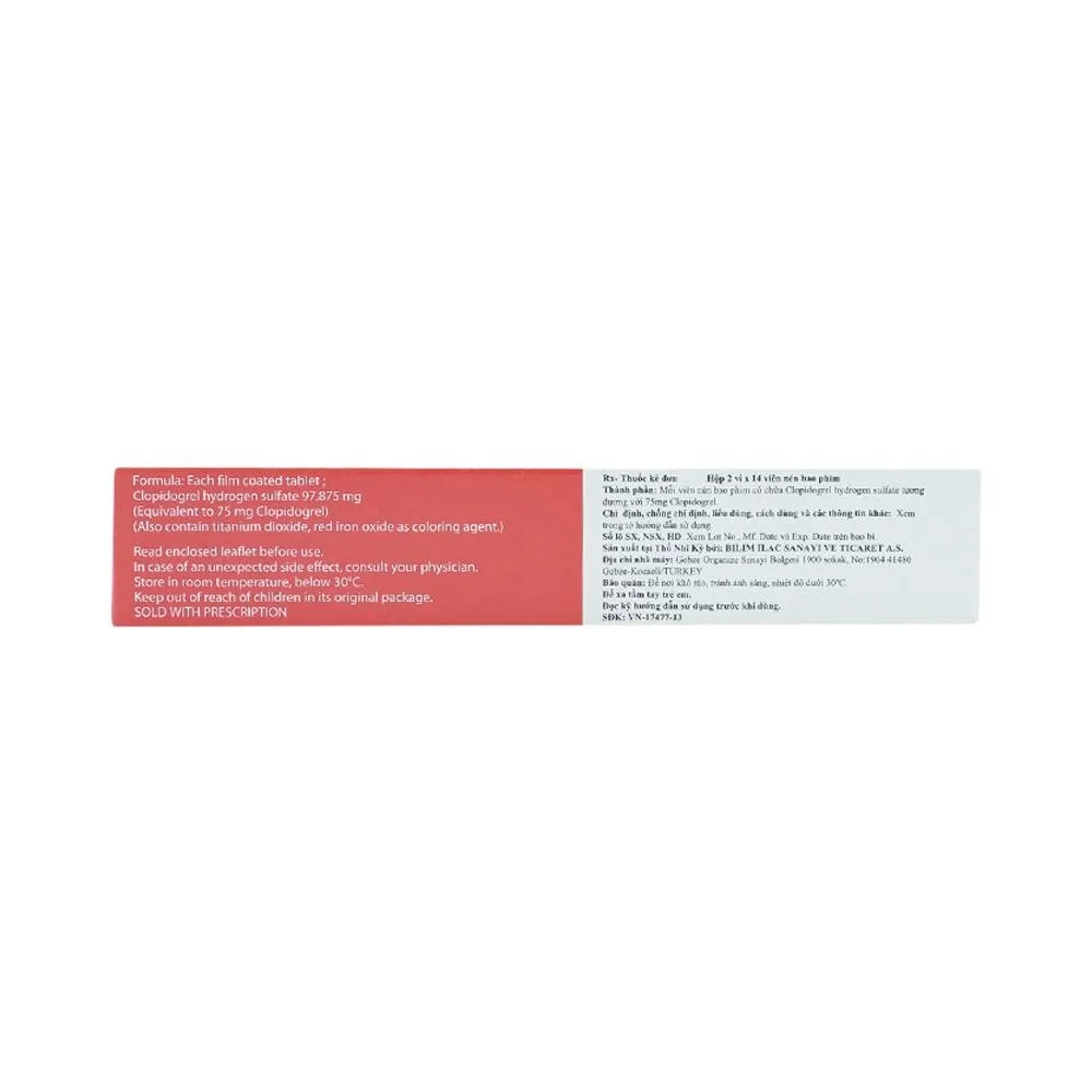 Hình ảnh Thuốc Bilgrel 75mg Bilim Ilac điều trị nhồi máu cơ tim, đột quỵ, bệnh động mạch ngoại biên (2 vỉ x 14 viên)