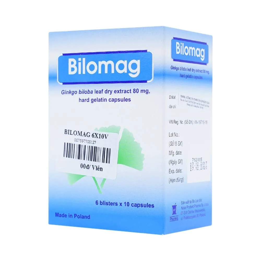 Hình ảnh Thuốc Bilomag 80mg Natur Produkt Pharma điều trị suy tuần hoàn não, giảm chú ý tập trung (6 vỉ x 10 viên)