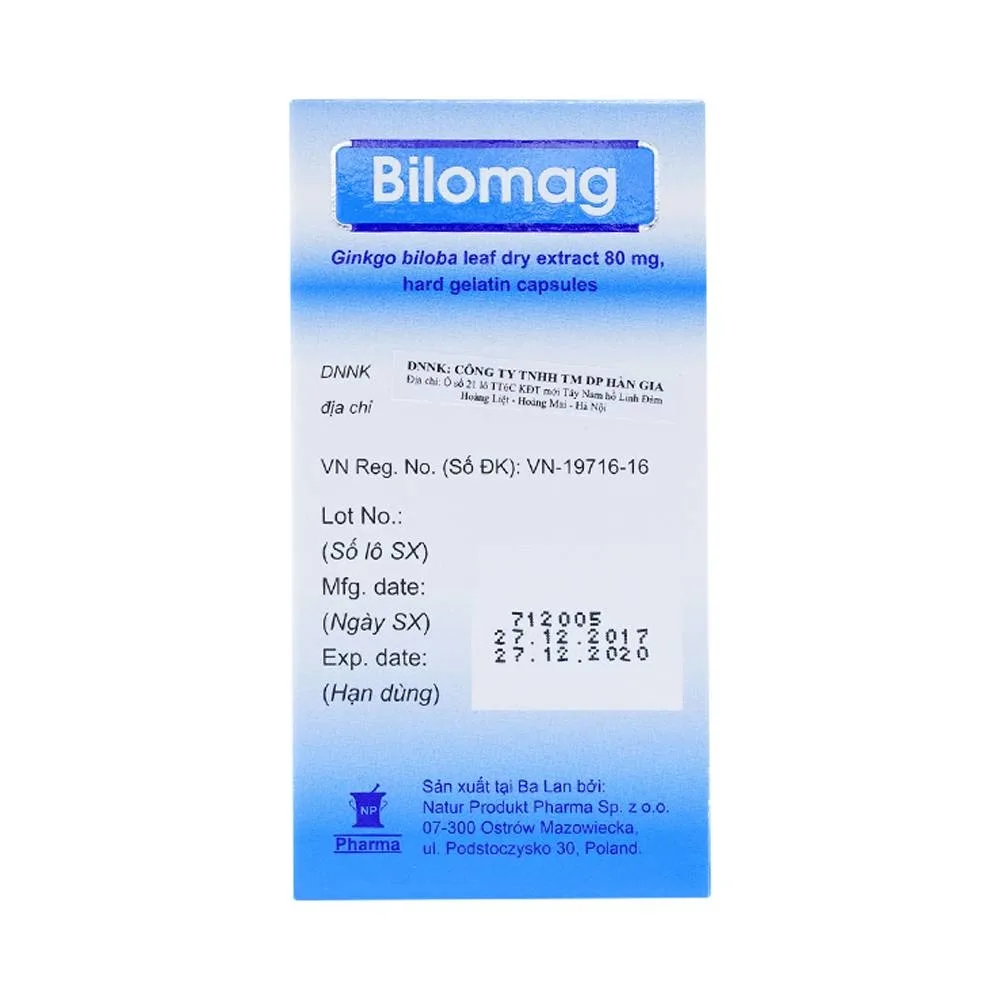 Hình ảnh Thuốc Bilomag 80mg Natur Produkt Pharma điều trị suy tuần hoàn não, giảm chú ý tập trung (6 vỉ x 10 viên)