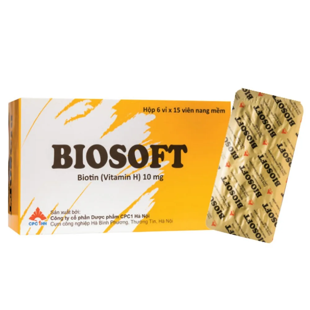 Hình ảnh Thuốc Biosoft 10mg CPC1HN điều trị biến chứng và phòng bệnh do thiếu hụt Biotin (6 vỉ x 15 viên)