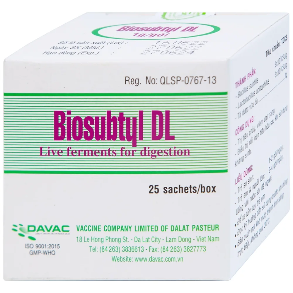 Hình ảnh Men tiêu hoá sống Biosubtyl DL Davac điều trị tiêu chảy, viêm đại tràng, rối loạn tiêu hoá (25 gói)