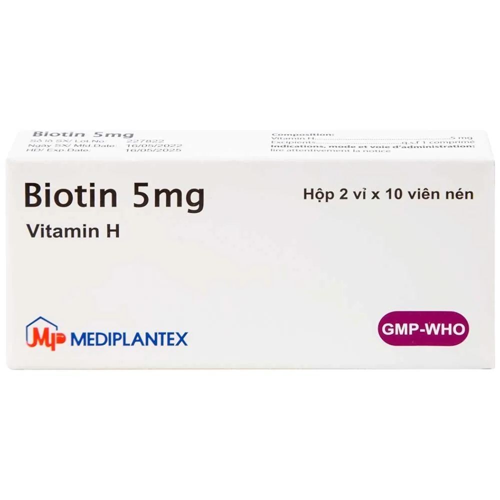 Hình ảnh Thuốc Biotin 5mg Mediplantex điều trị thiếu hụt biotin (2 vỉ x 10 viên)