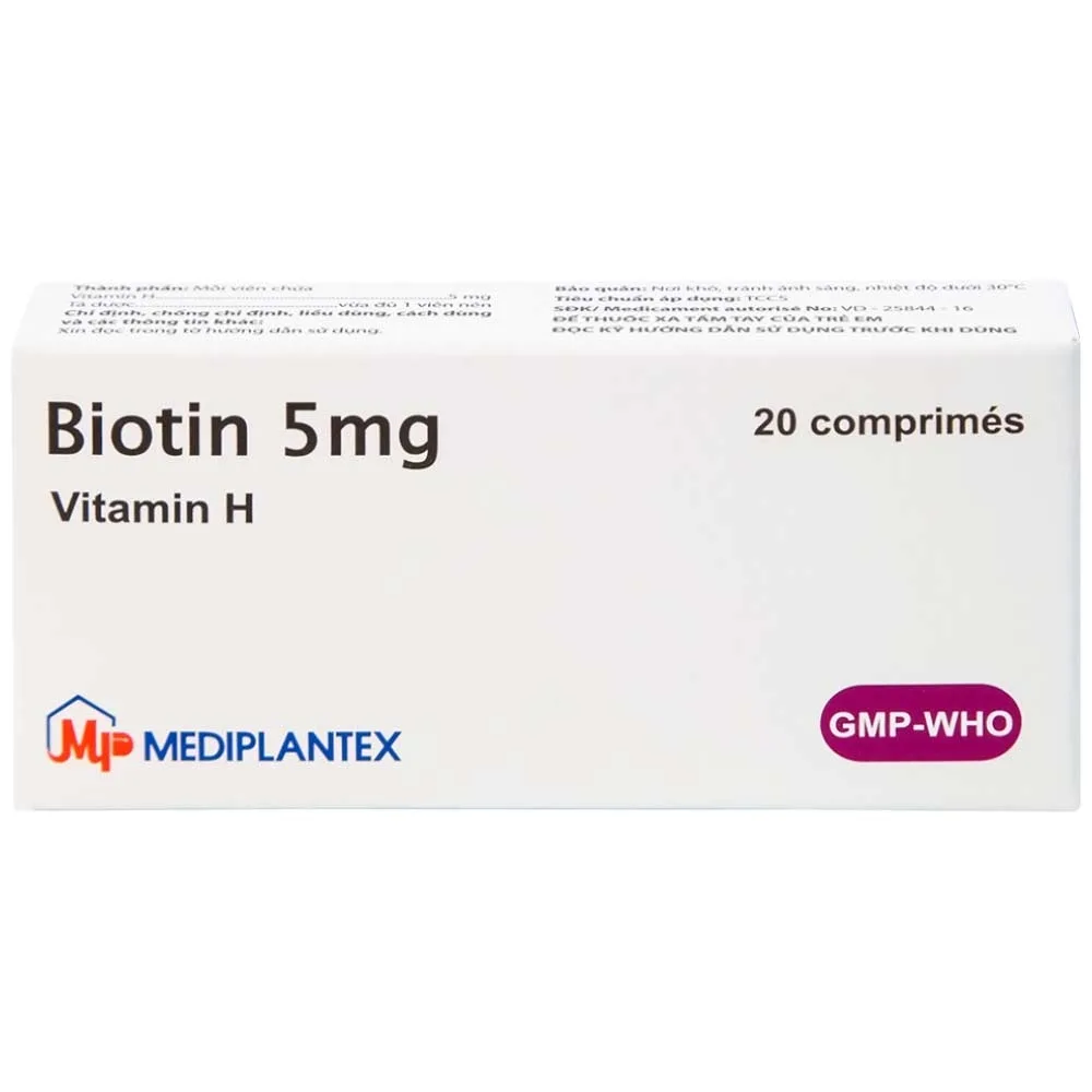 Hình ảnh Thuốc Biotin 5mg Mediplantex điều trị thiếu hụt biotin (2 vỉ x 10 viên)