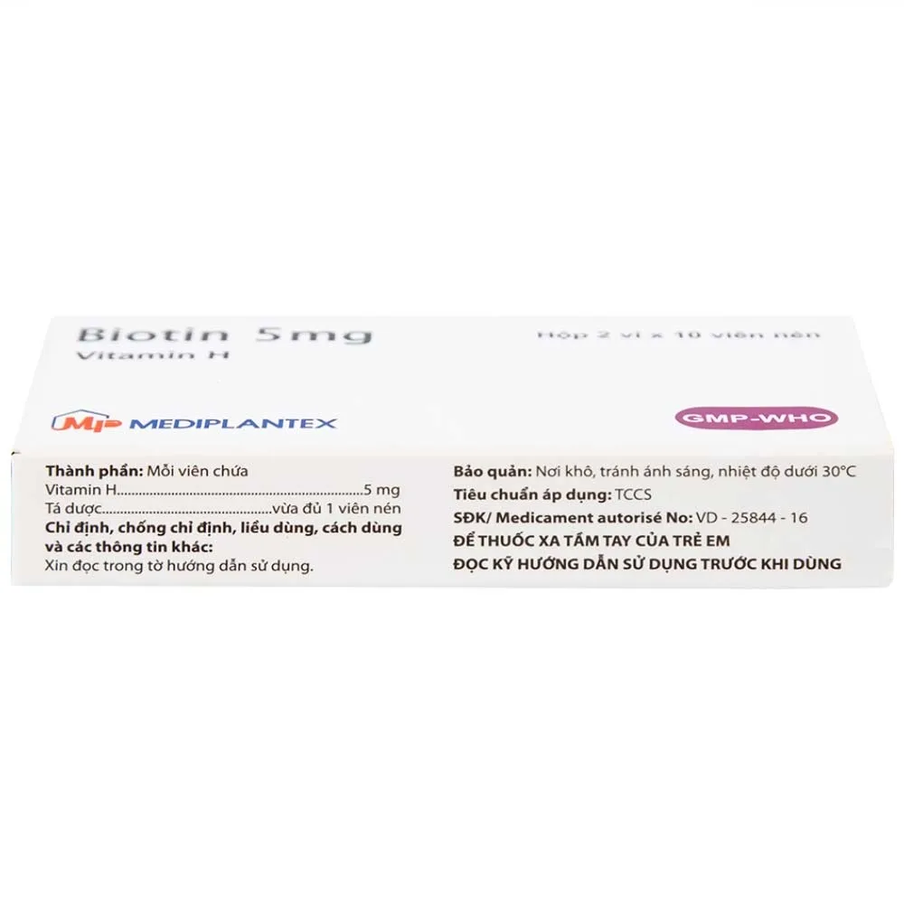Hình ảnh Thuốc Biotin 5mg Mediplantex điều trị thiếu hụt biotin (2 vỉ x 10 viên)