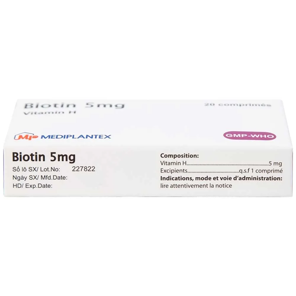 Hình ảnh Thuốc Biotin 5mg Mediplantex điều trị thiếu hụt biotin (2 vỉ x 10 viên)