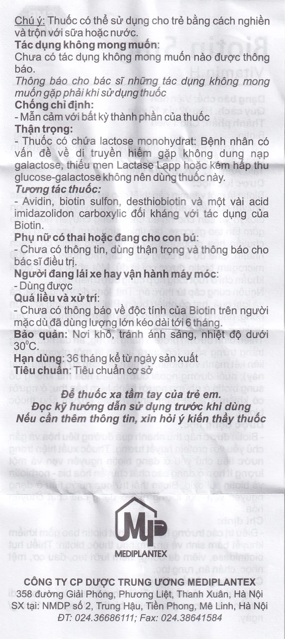 Hình ảnh Thuốc Biotin 5mg Mediplantex điều trị thiếu hụt biotin (2 vỉ x 10 viên)